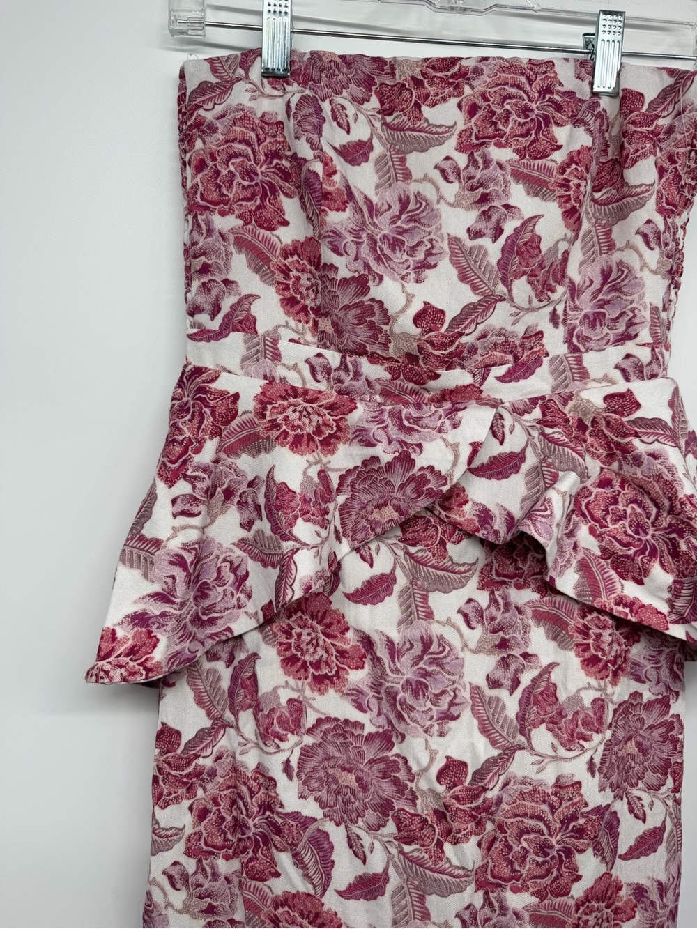 Hyacinth House Floral Strapless Peplum Midi Dress XS Pink Ivory - Picture 3 of 8